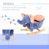 Cavallo a Dondolo in Legno Elefante per i Bambini 60x33x45cm
