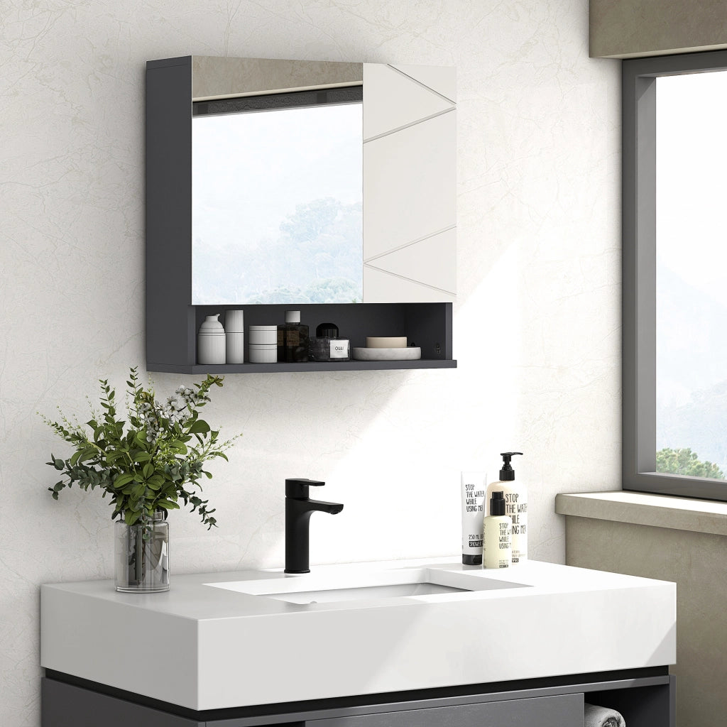 Armadietto Bagno con Specchio 2 Ante ¨C zephmum ¨C Grigio Legno 55x17x55cm
