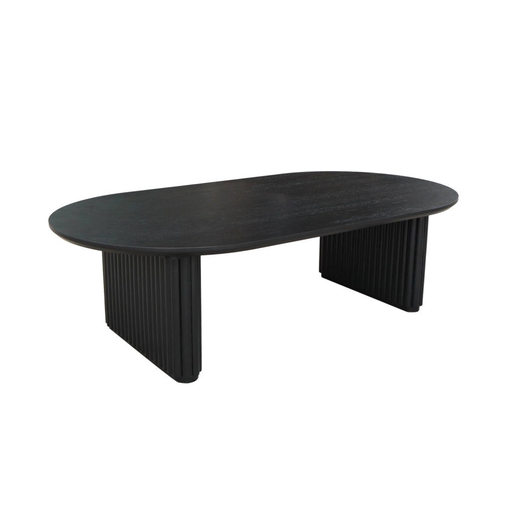Tavolino ovale in legno di hevea placcato rovere, nero