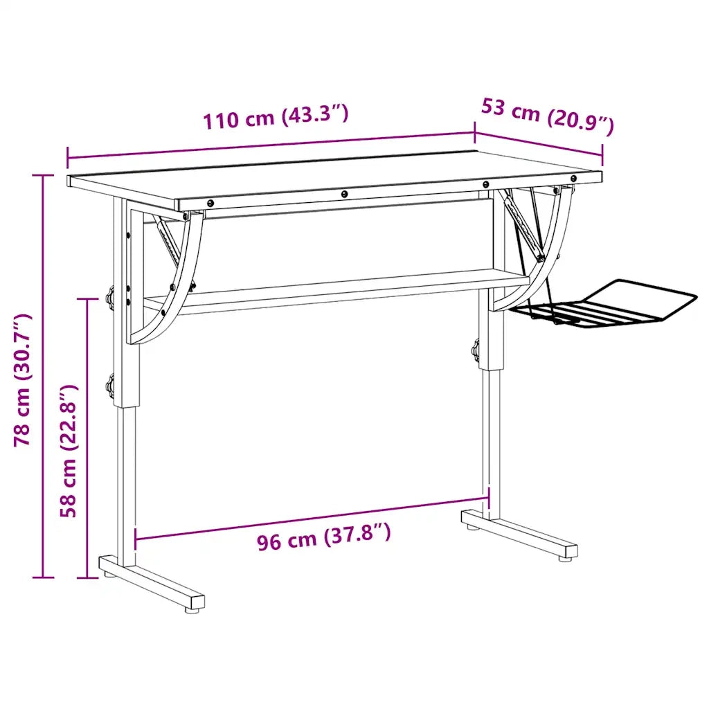 Scrivania Nera e Grigia 110x53x(58-87) cm Multistrato e Acciaio 340929