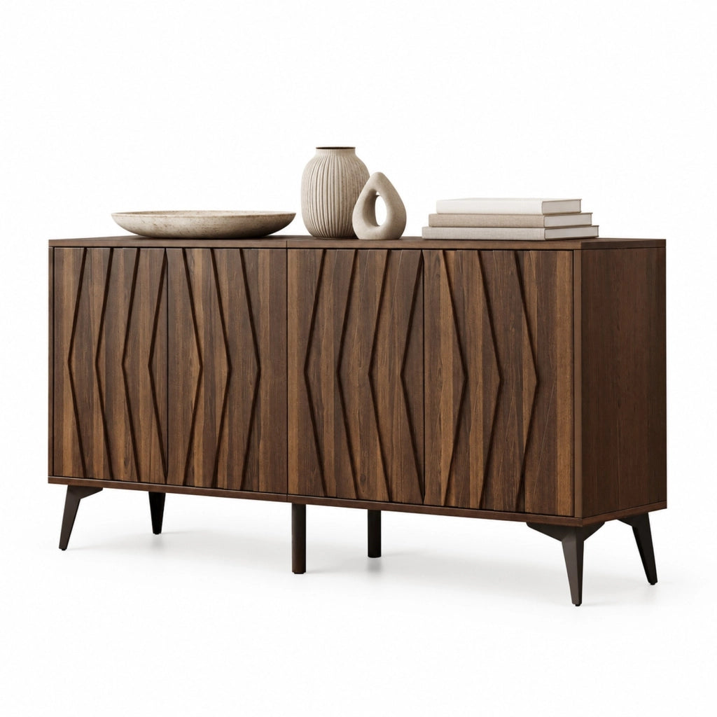 Credenza con 4 ante e ripiani regolabili 140x35x70 cm in MDF e truciolare color noce