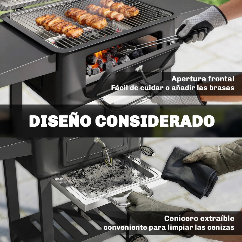Barbecue a Carbone con Griglia Ventilazione e Ruote ¨C zephmum ¨C Grigio 60x45x90 cm