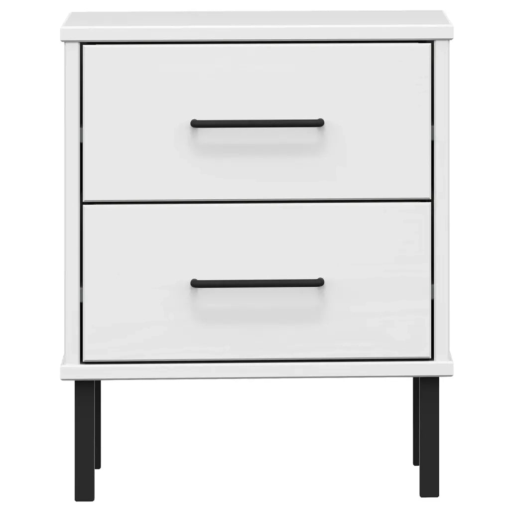 Comodino con Gambe in Metallo Bianco Legno Massello Pino OSLO cod mxl 31106