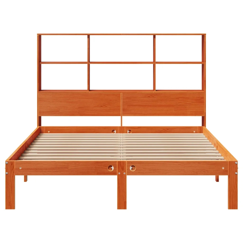 Letto Libreria senza Materasso Marrone Cera 140x200 cm in Pino