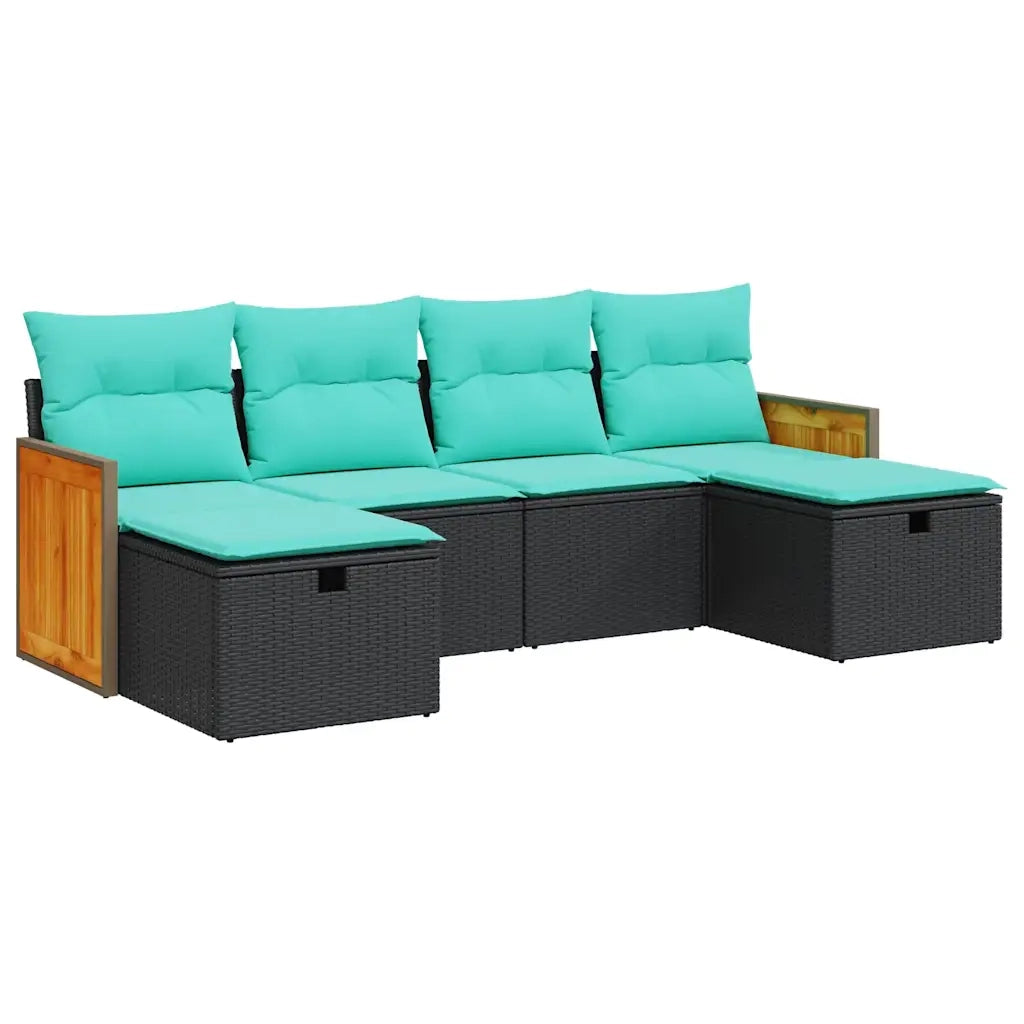 Set Divano da Giardino 6 pz con Cuscini Nero in Polyrattan 3326054