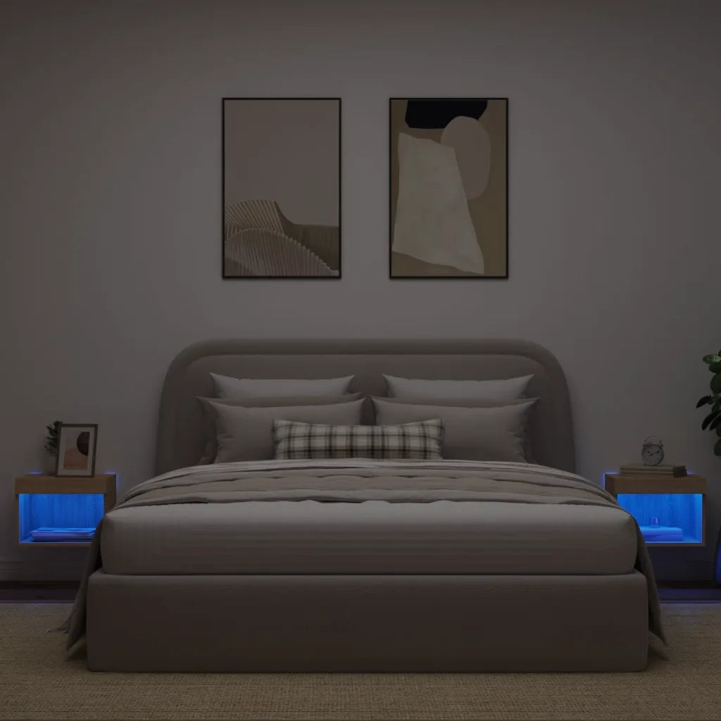 Comodini con Luci LED a Parete 2pz Rovere Sonoma 837118