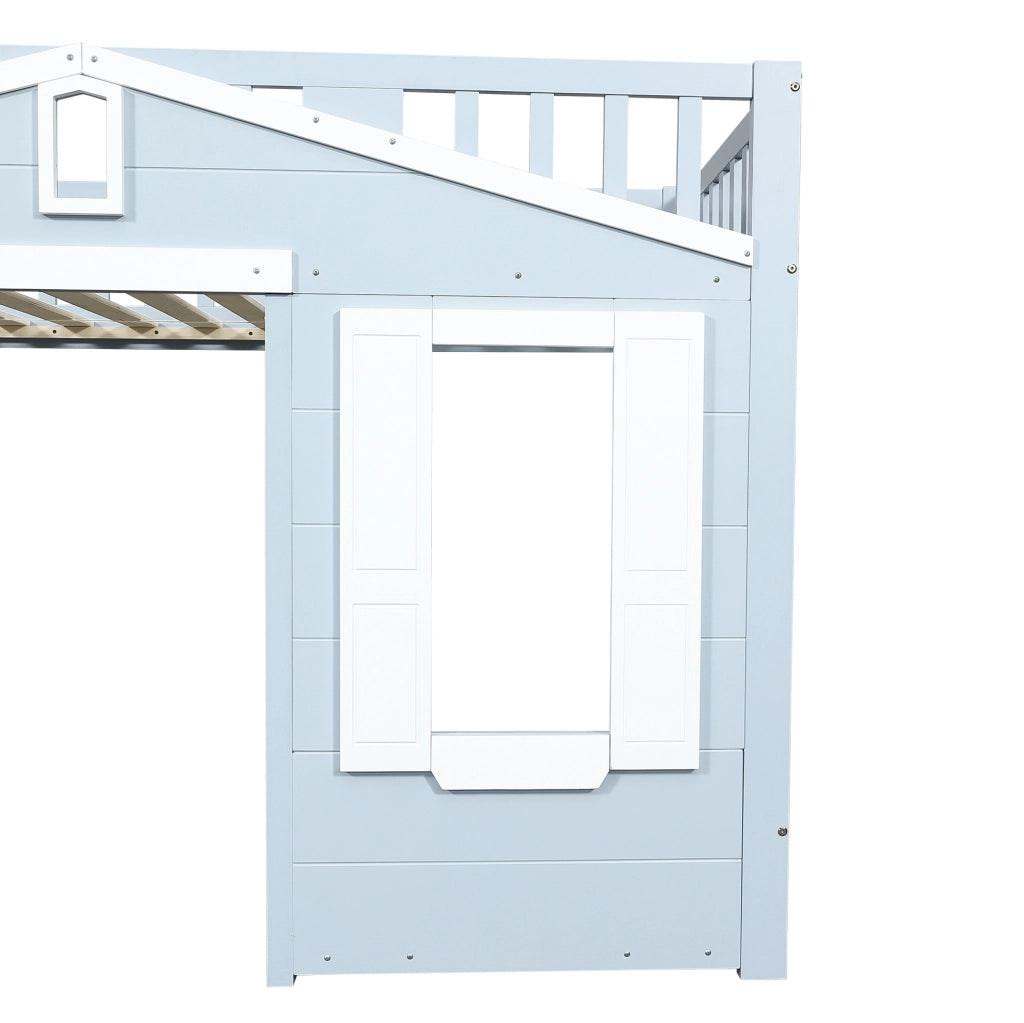Letto a soppalco 90x200 cm con scala reversibile e finestra in legno e MDF