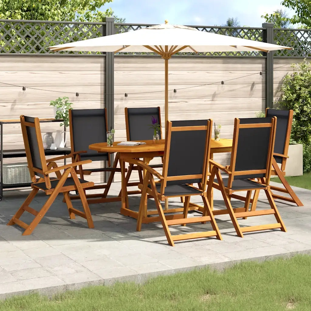 Set Pranzo da Giardino 7pz Legno Massello di Acacia e Textilene