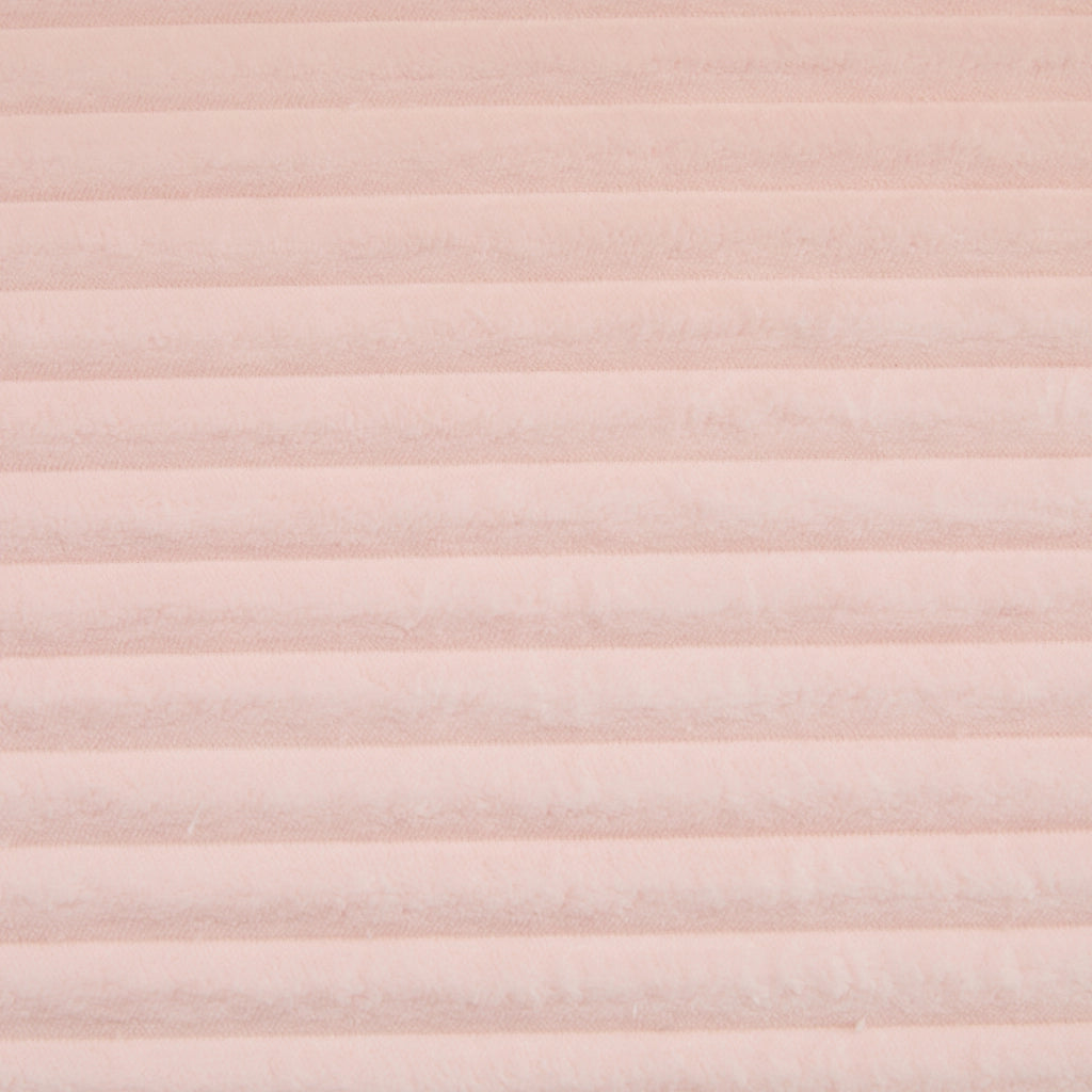 Divano pouf in velluto a coste rosa con due cuscini tasche laterali e braccioli