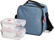 Borsa Insolata per Picnic 3L con 2 Bicchieri - Contenitore di Stoccaggio Cibo Blu Denim - 22 x 12 x 21,5 cm