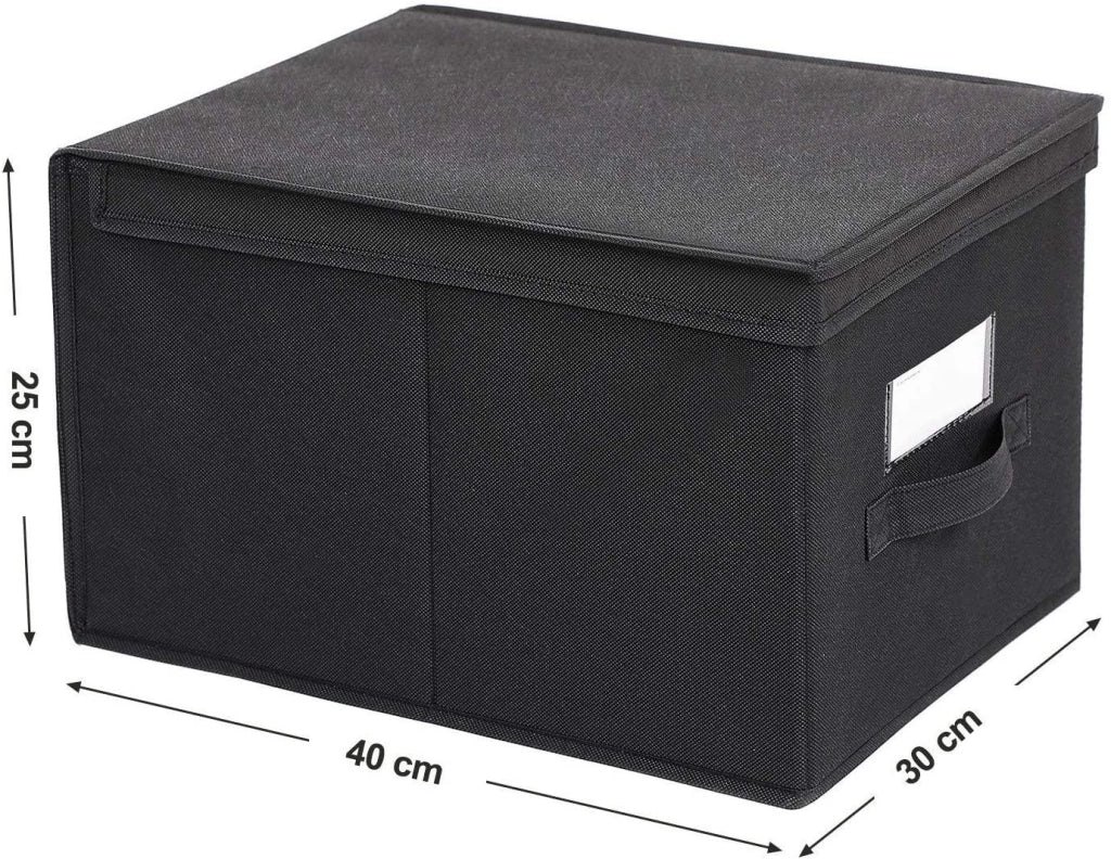 Scatole portaoggetti pieghevoli set da 3 in tessuto non tessuto con coperchio e maniglie dimensioni 40 x 30 x 25 cm nere 12_0000085