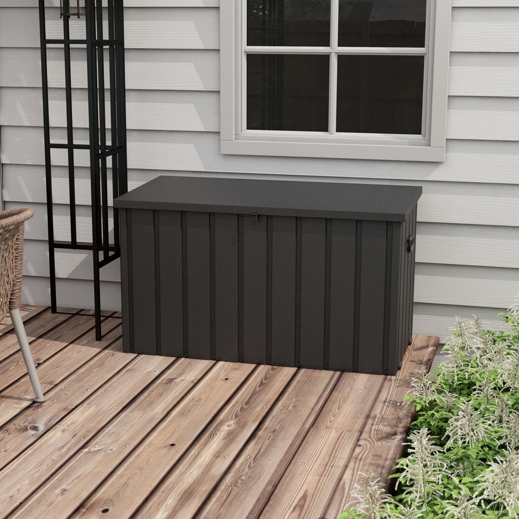 Coffre da giardino in metallo 450L con cerniere a gas e ruote ¨C zephmum ¨C 125,5x61,5x70 cm