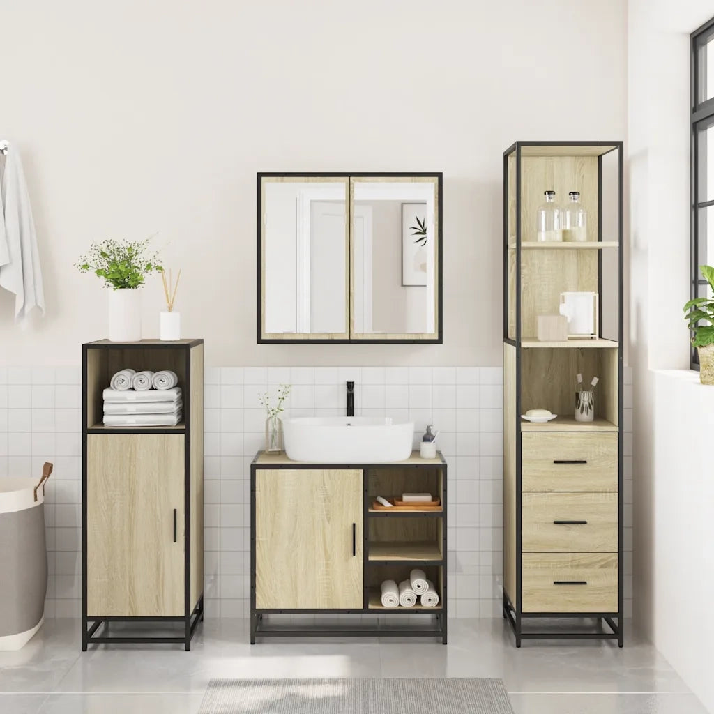 Set Mobili da Bagno 3 pz Rovere Sonoma in Legno Multistrato 3301146