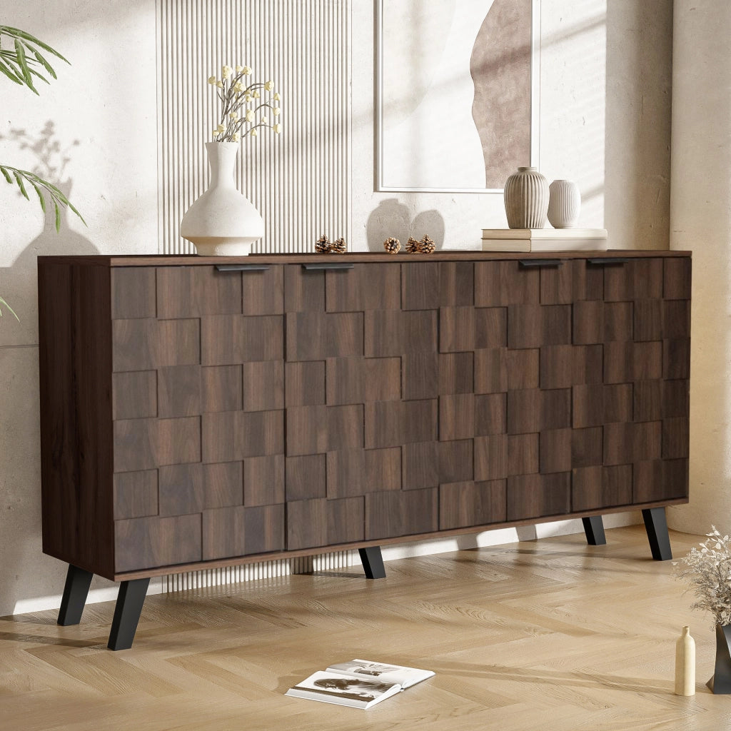 OKWISH Credenza Contenitore con 4 Ante e Ripiani Regolabili, per Soggiorno o Sala da Pranzo, Legno, 160,5 x 35,5 x 78 cm