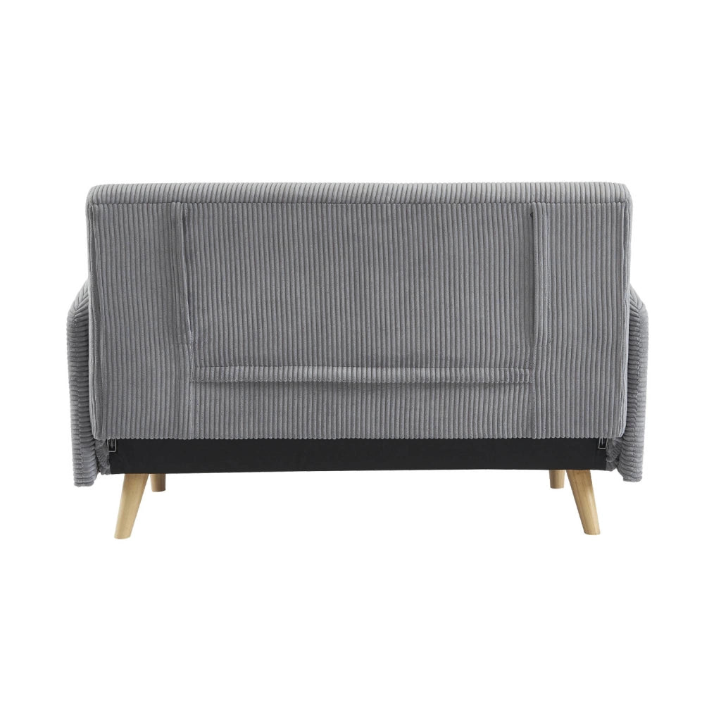 Divano letto in velluto a coste con gambe in legno, 2 posti, grigio