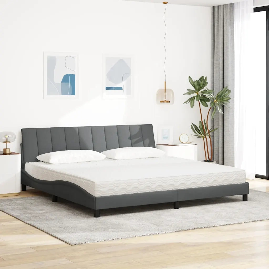 Letto con Materasso Hanko Grigio Scuro 200x200 cm in Tessuto 3310553