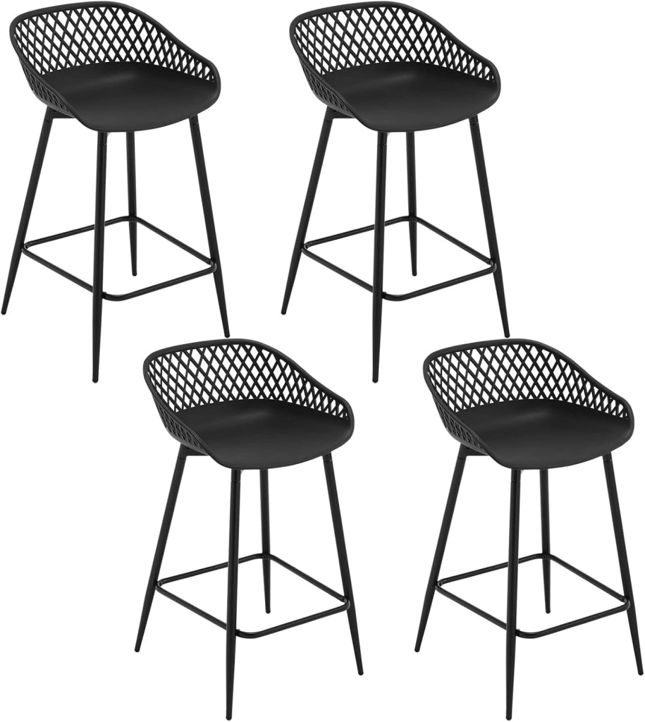 Sgabelli da Bar Set di 4, Sgabelli da Bar per Colazione, Sgabelli da Cucina con Poggiapiedi e Schienale, Sgabelli Alto con Seduta in Plastica, Neri, BH417sz-4