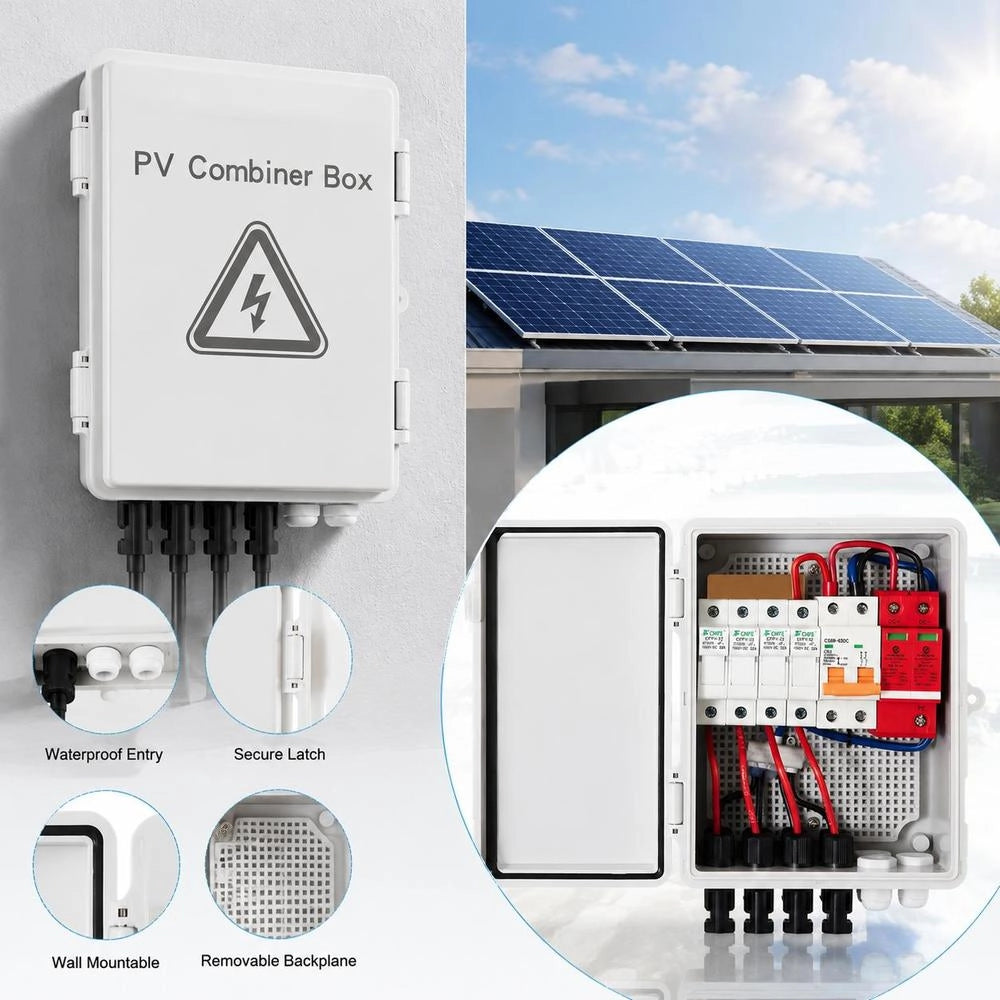 4-wire PV Combination Box, 15 A Fuse Box, 500 V Apartment Distribution Board, IP65 Protection Rating, Meter Cabinet, Circuit Breaker For Solar Panel Grid And Off-grid Solar Power System, 17 X 23 X 11 Cm
