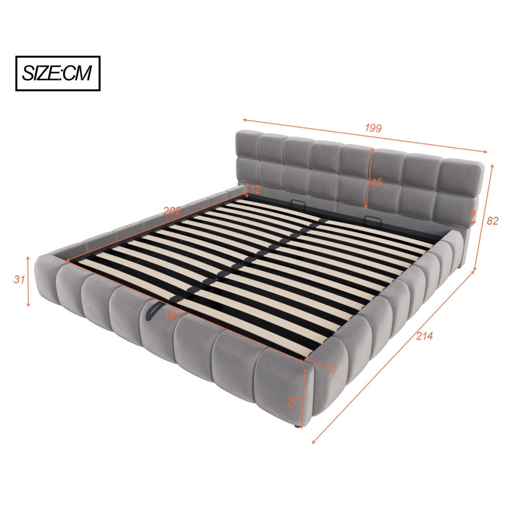 Letto matrimoniale imbottito 180x200 cm con LED e contenitore