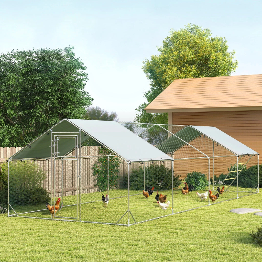 Pollaio per galline con recinto esterno, rete metallica e piano UV ¨C zephmum ¨C per 24-30 galline