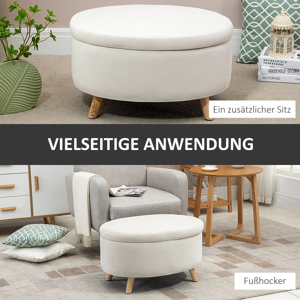 Panca imbottita con contenitore ¨C Xylo ¨C velluto beige ovale 71x51,5x42 cm