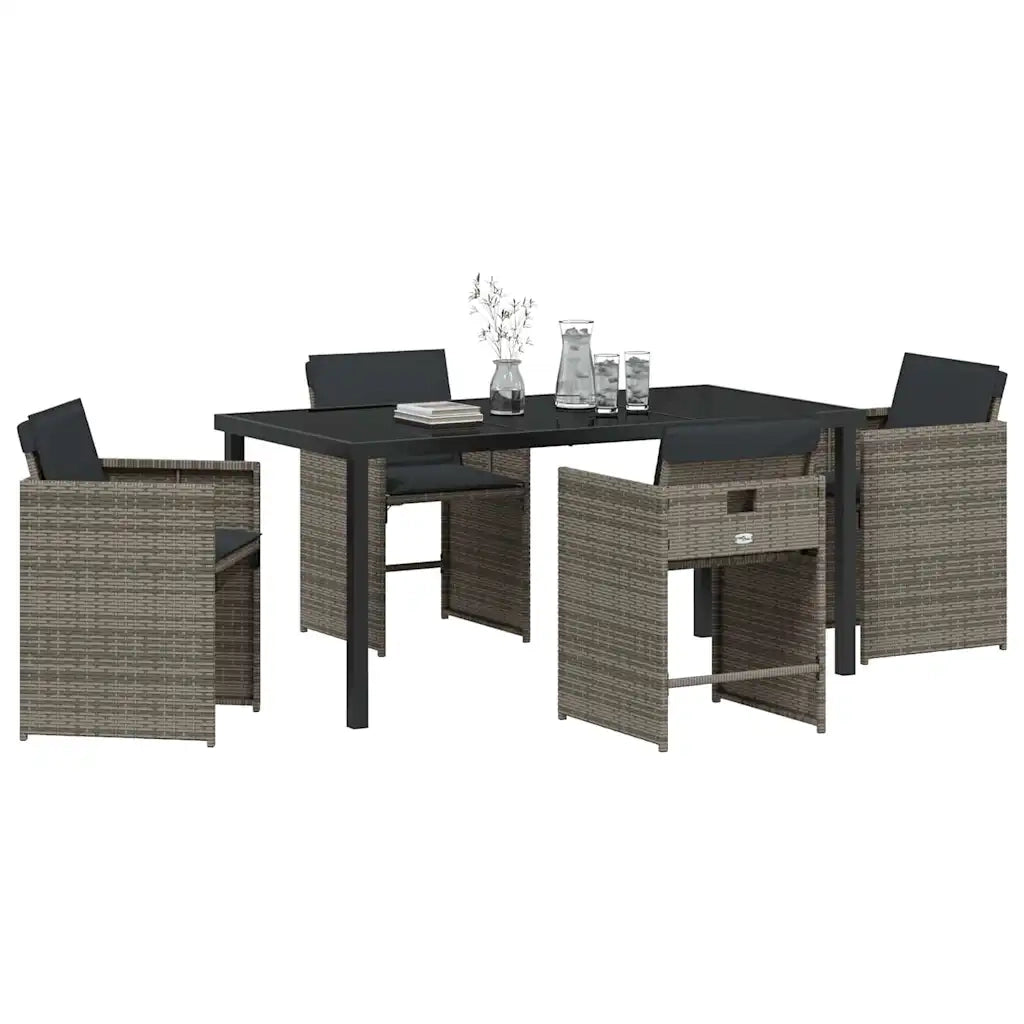 Set da Pranzo per Giardino 5 pcs Grigio polyrattan