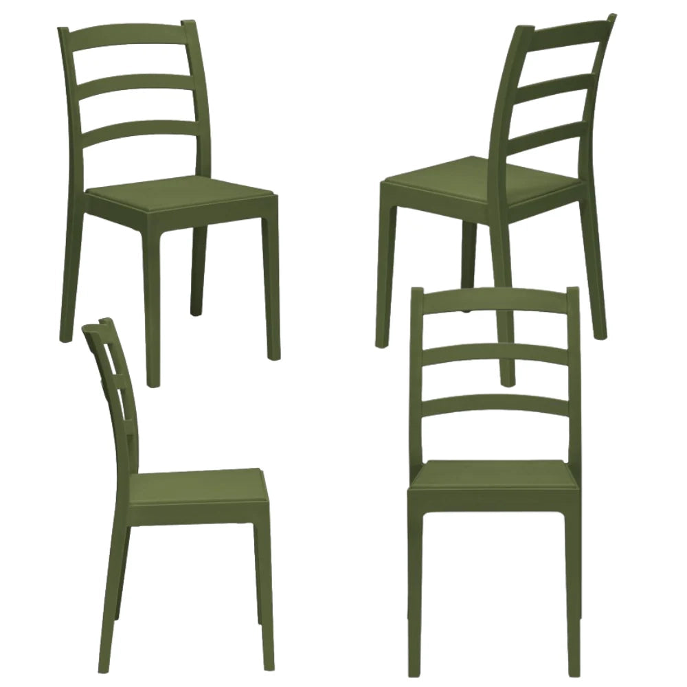 Set 4 Sedie in polipropilene REA, MADE IN ITALY, impilabile, resistente ai raggi UV, design classico, ideale per sala da pranzo, cucina, sala d’attesa, bar, ristoranti o giardino, colore Verde Oliva