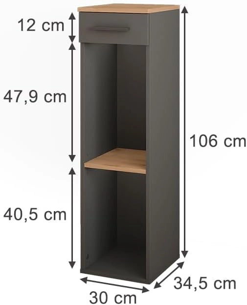 Portabottiglie Repose, Quercia dorata/antracite, 30 x 106 cm, adatto per la conservazione di bottiglie di vino e libri