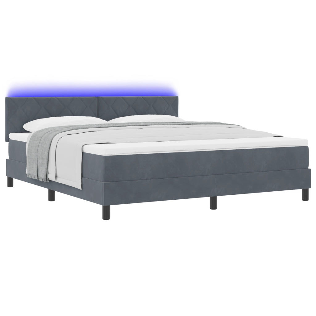 Letto a doghe con materasso e LED Grigio scuro 180x200 cm Velluto