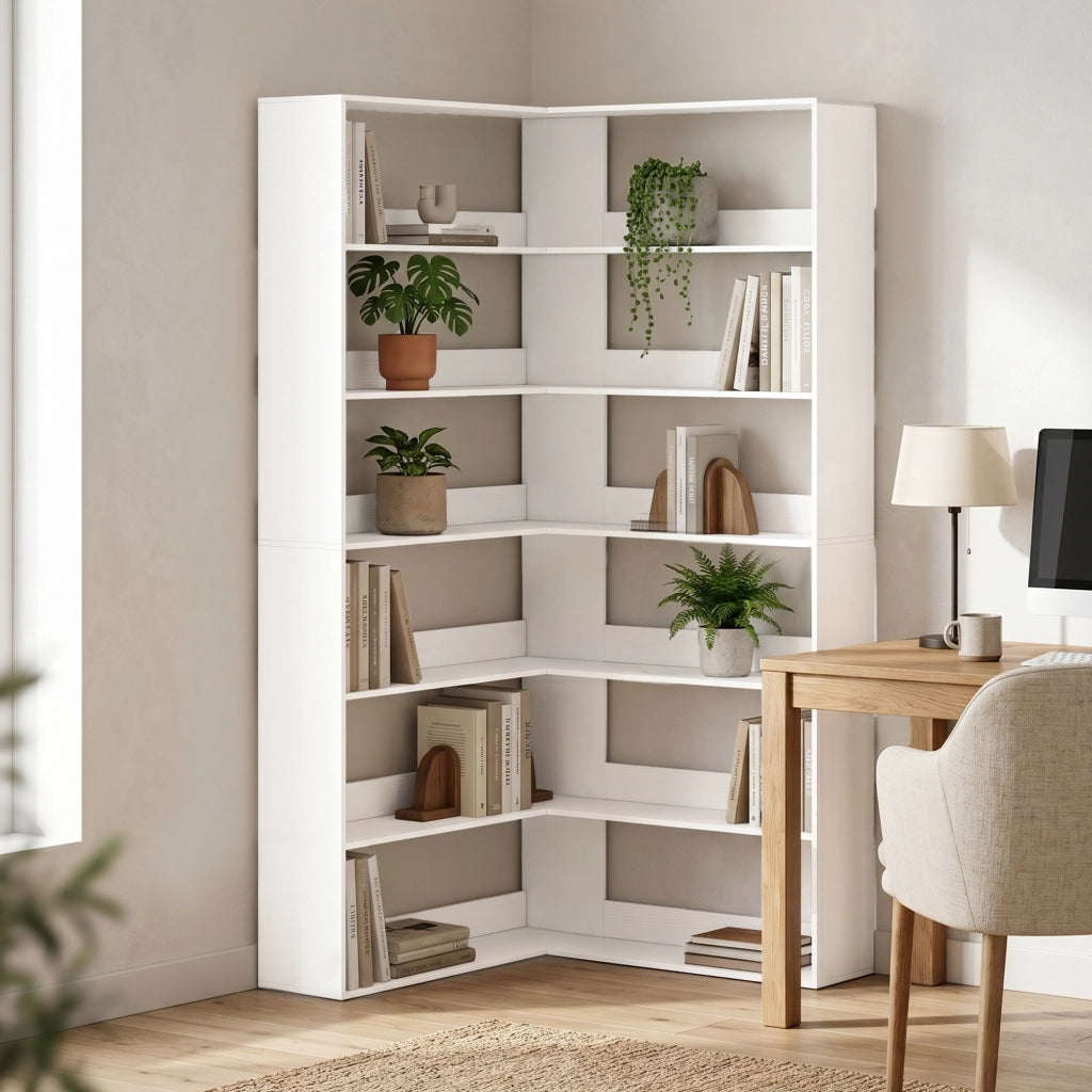 Libreria Angolare con 7 Ripiani ¨C Minimal ¨C Bianco Legno 80x24x