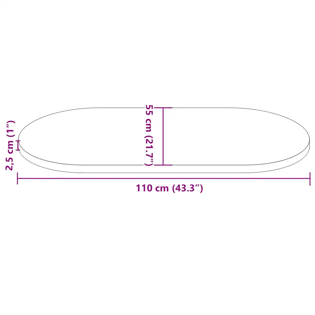 Piano Tavolo Bianco 110x55x2,5 cm Legno Massello di Pino Ovale 824366