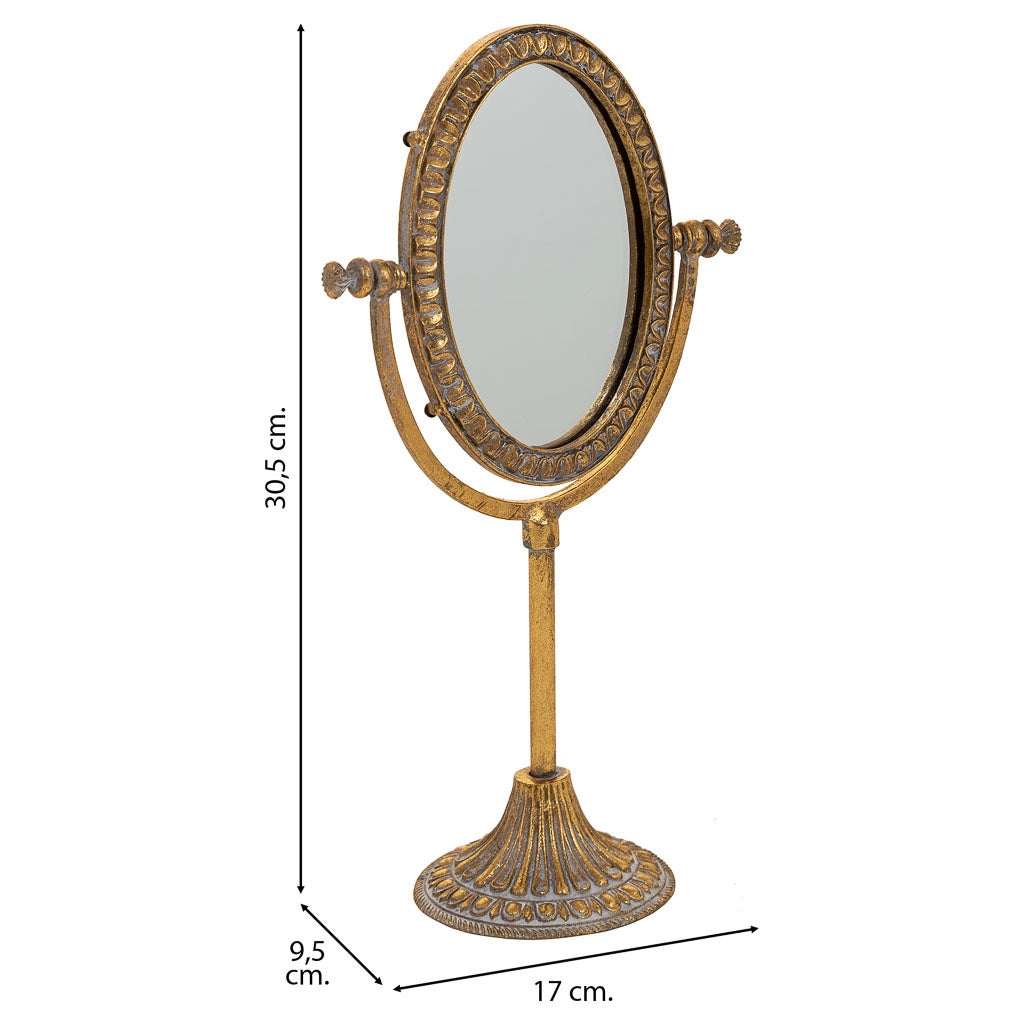 Specchio cosmetico in resina con supporto dorato 17x9,5x30,5h