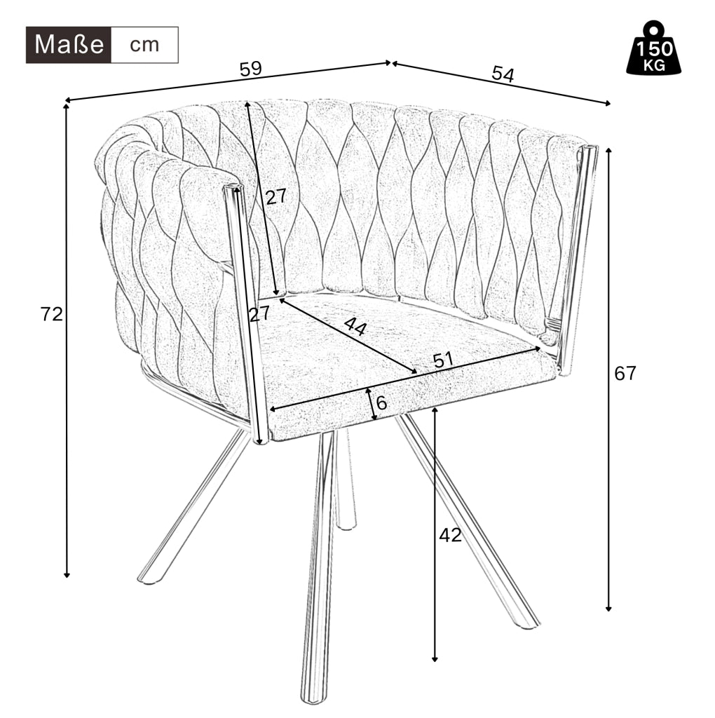 Set di 4 sedie da pranzo girevoli 360° in lino nero con struttura in acciaio