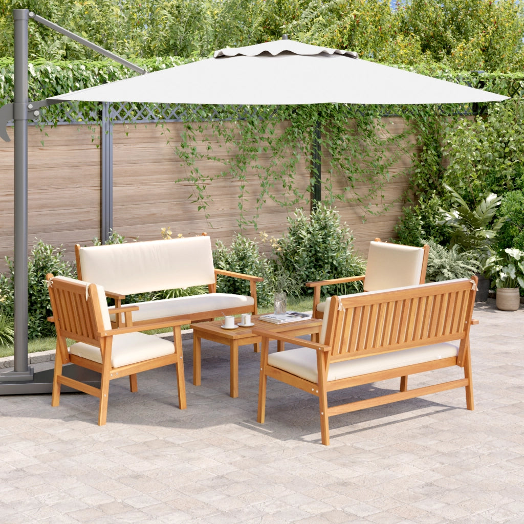 Set da giardino 5 pezzi  con cuscini in legno massello di acacia