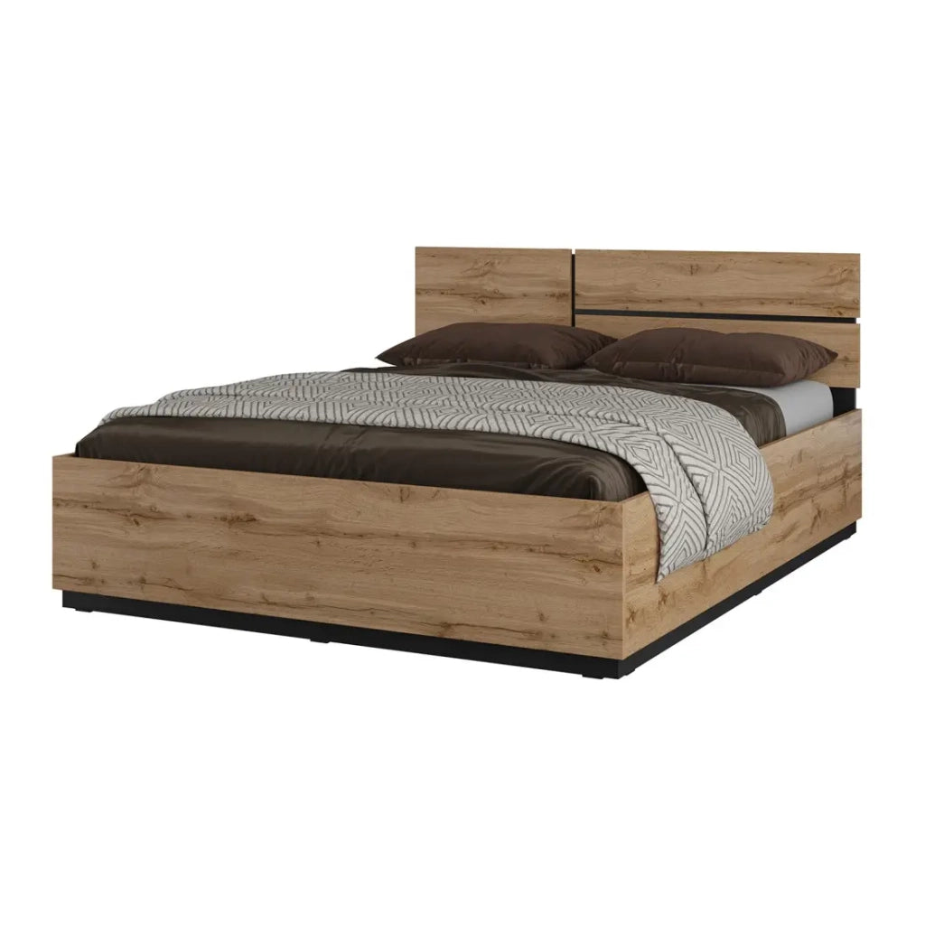 Letto HAVANA 180x200 quercia e nero con doghe – Stile naturale e comfort di grande dimensione