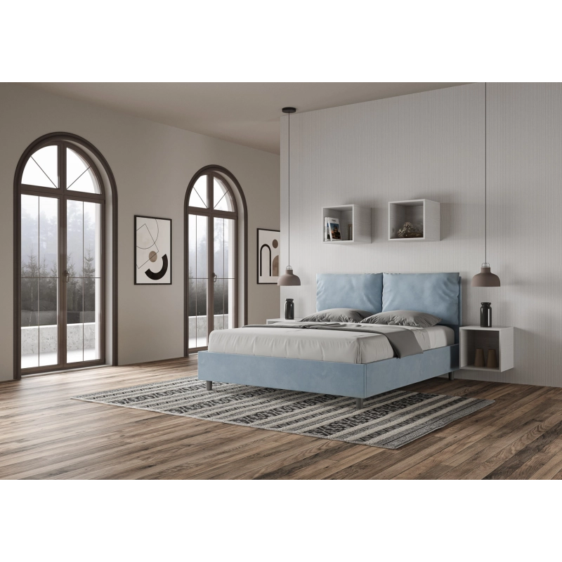 Letto imbottito Matrimoniale 160x210 cm Antea - Senza rete,Microfibra,Azzurro