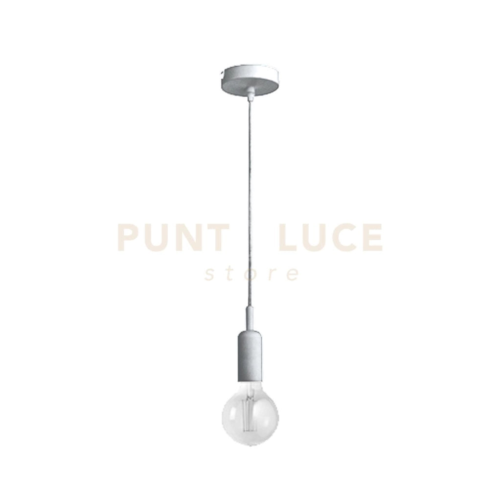 GSO094-  PENDENTE FLASH CAVO IN STOFFA E ROSONE NICKEL 1 LUCE ATTACCO E27 D.4,6CX7,6M