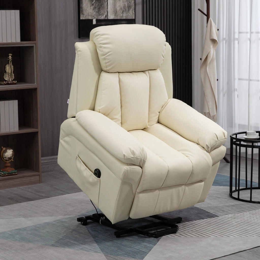 Poltrona Alzapersona Elettrica 1 Motore 96x93x105 cm Reclinabile in Similpelle Crema