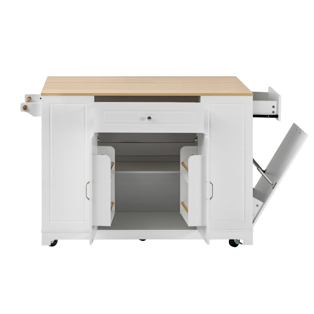 Isola da cucina mobile - Zephmum - Con tavolo estraibile e cassonetto rifiuti (Bianco)
