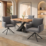 Set di 4 sedie girevoli imbottite in velluto grigio con braccioli e gambe in metallo