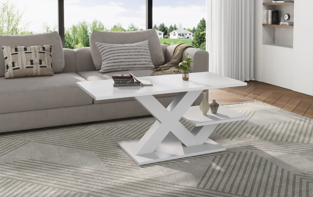 Tavolino da caffè bianco lucido in MDF 100x48x45 cm