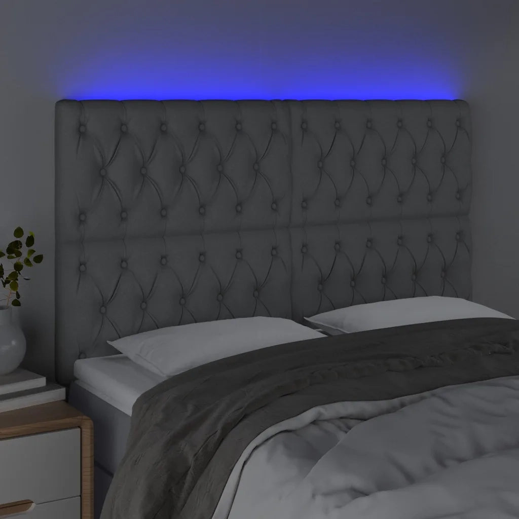 Testiera a LED-Testata con LED Grigio Chiaro 144x7x118/128 cm in Tessuto