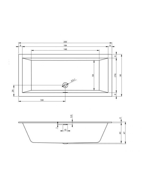 RIHO RETHINK CUBIC Plug&Play Back2Wall vasca da bagno 200x90 cm