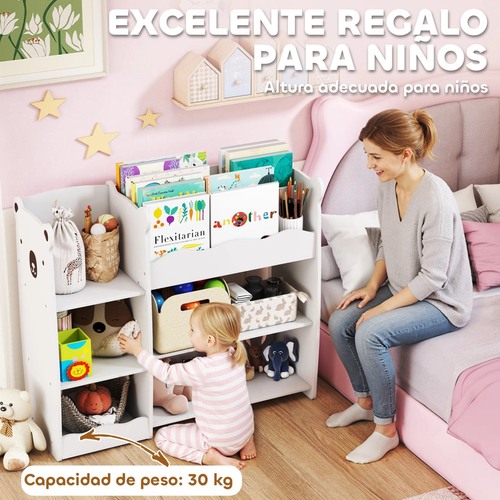 Libreria Bambini Scaffale Giocattoli ¨C Xylo ¨C Bianco Legno Ripiani Aperti Orsetto