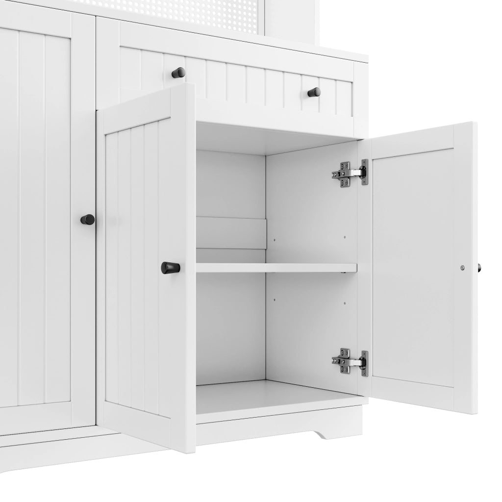 Credenza alta con vetrina e ripiani regolabili per cucina in truciolare bianco 103,5 × 40 × 180 cm