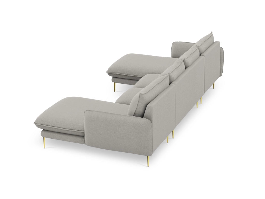 Cosmopolitan Design - Divano panoramico "Vienna" 6 posti in tessuto strutturato grigio chiaro 
