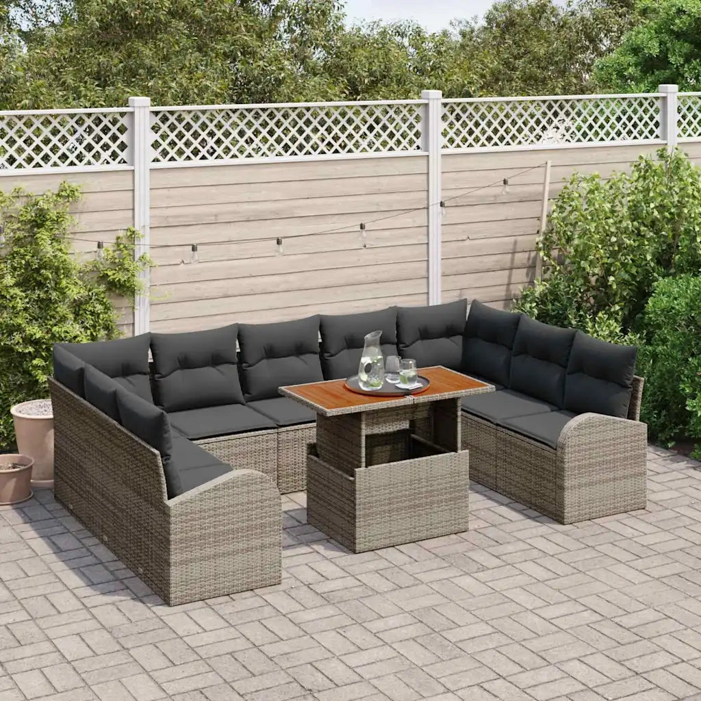 Set Divano da Giardino 10 pcs Grigio Poly Rattan 3358365