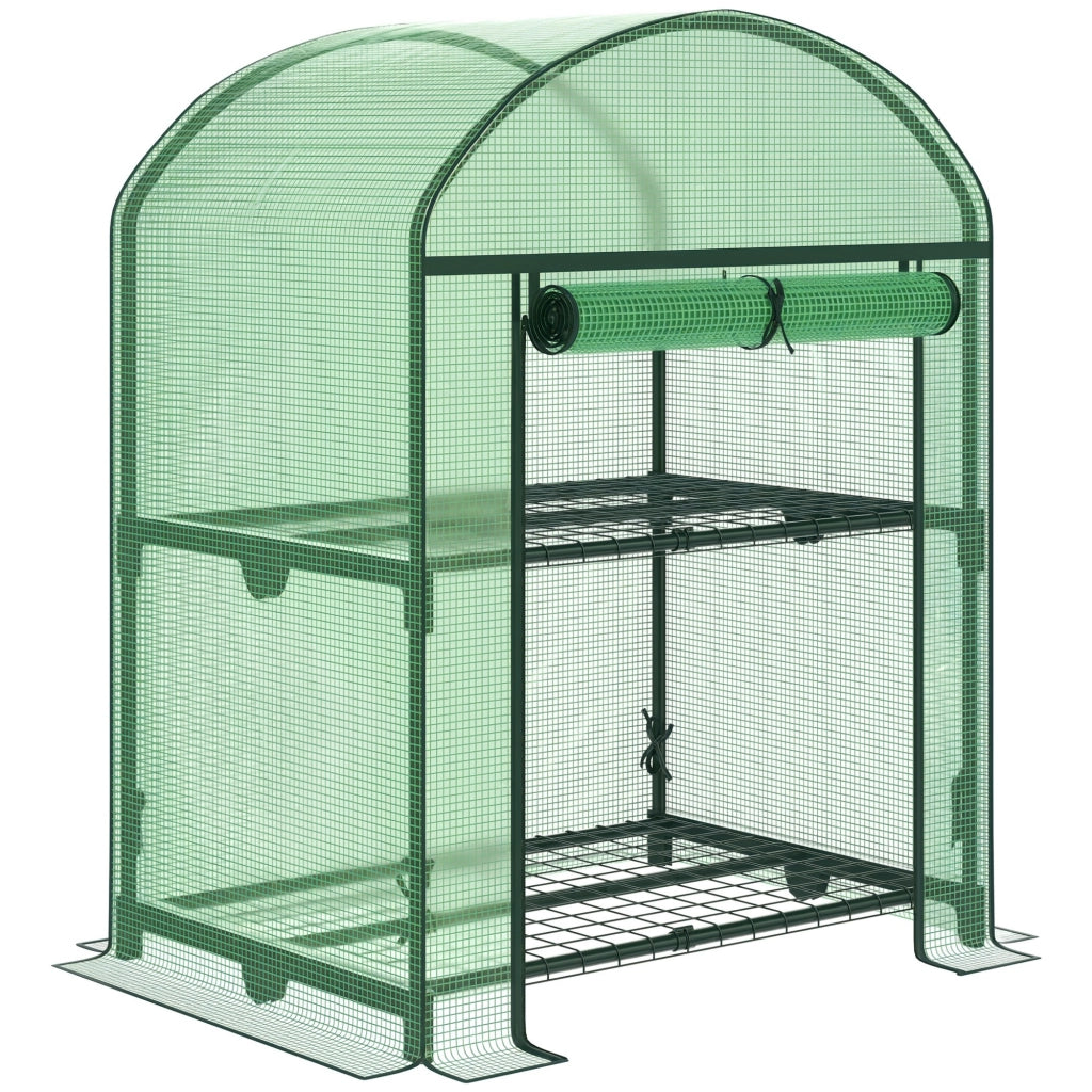Mini Serra da Giardino con 2 Ripiani in Metallo e Copertura in PE, 69x49x92cm, Verde