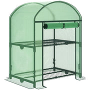 Mini Serra da Giardino con 2 Ripiani in Metallo e Copertura in PE, 69x49x92cm, Verde