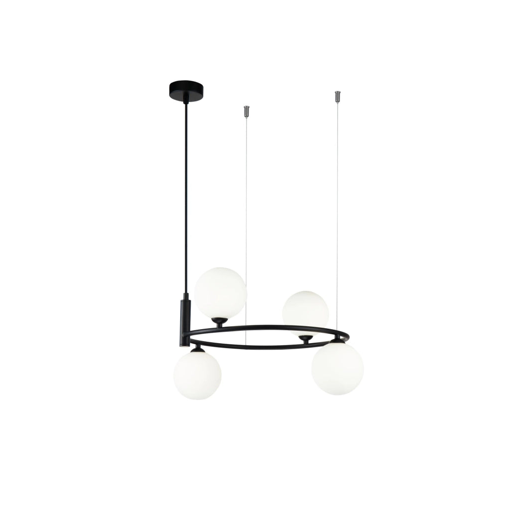 Maytoni lampadario contemporaneo Ring 4 luci G9 nero metallo vetro diffusori bianchi